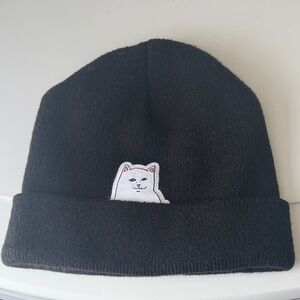 Cozy Black Beanie with Cat Patch